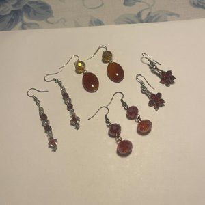 Women’s Lot Of 4 Costume Earrings Pierced Dangle Drop - Orange / Red Mix